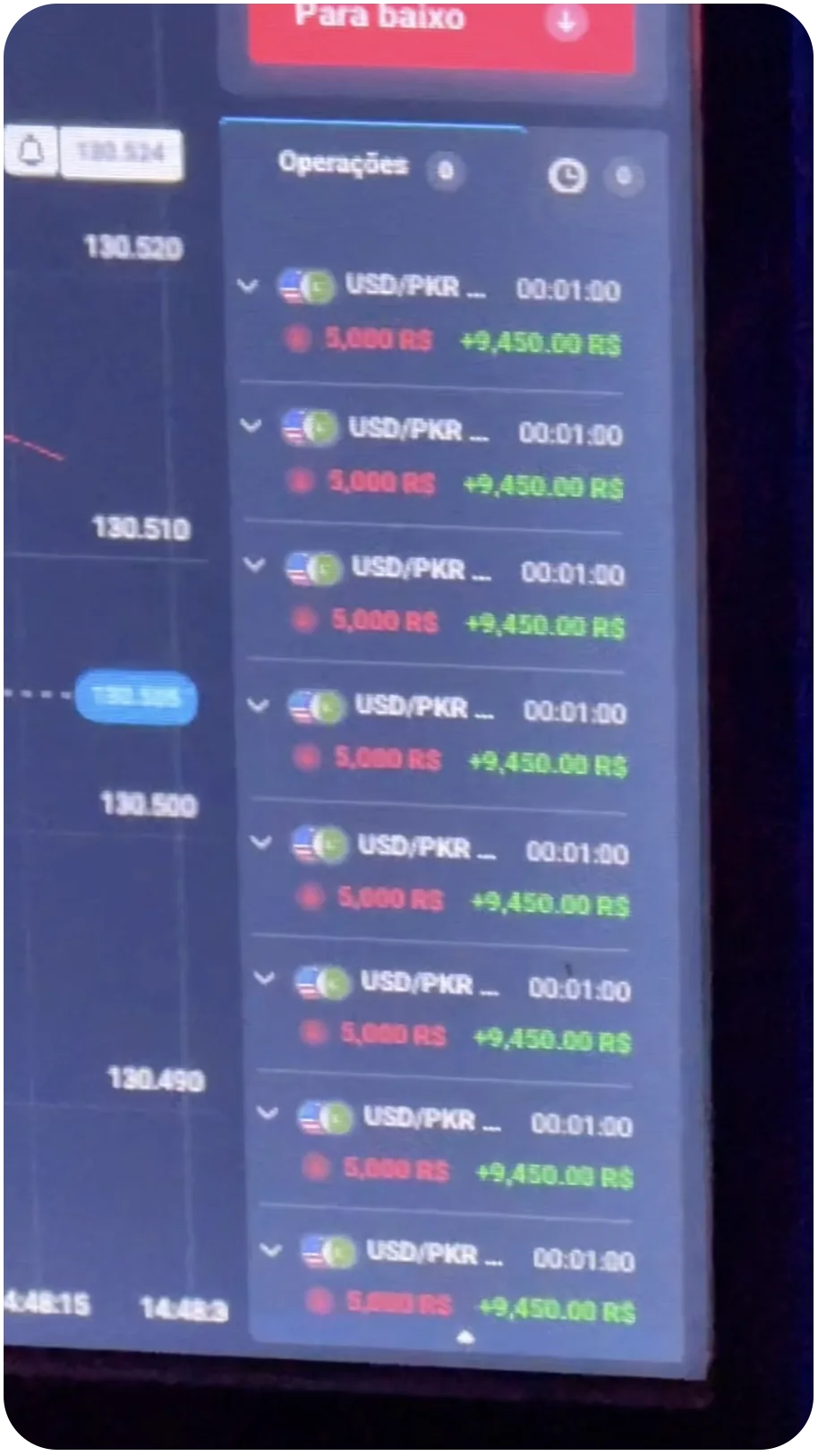 Histórico de operações Norte Broker